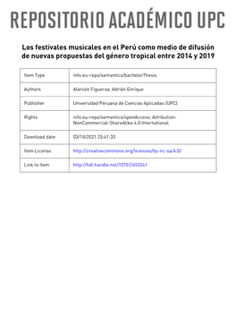 Los Festivales Musicales En El Perú Como Medio De Difusión De Nuevas Propuestas Del Género Tropical Entre 2014 Y 2019