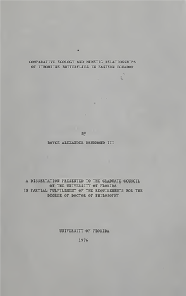 Comparative Ecology and Mimetic Relationships of Ithomiine Butterflies in Eastern Ecuador