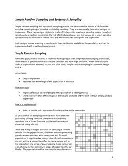 Simple Random Sampling and Systematic Sampling