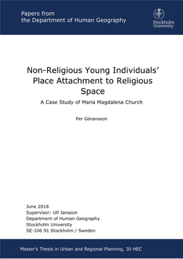 Non-Religious Young Individuals' Place Attachment to Religious Space