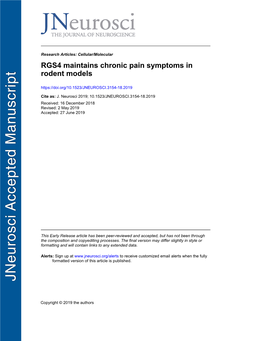RGS4 Maintains Chronic Pain Symptoms in Rodent Models