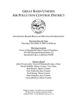 BOARD PACKET ~ Page 1 of 72 GREAT BASIN UNIFIED AIR POLLUTION CONTROL DISTRICT