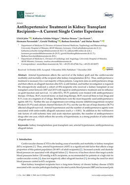 Antihypertensive Treatment in Kidney Transplant Recipients—A Current Single Center Experience