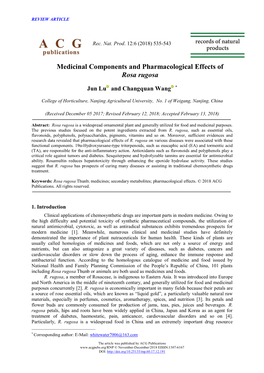 Medicinal Components and Pharmacological Effects of Rosa Rugosa