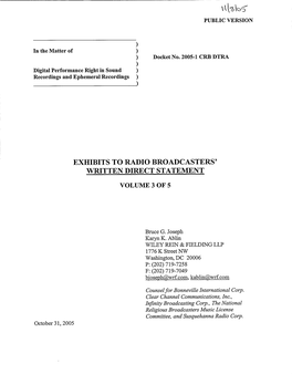 Exhibits to Radio Broadcasters' Written Direct Statement Volume 3 of 5