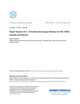 STS Derivative Cargo Vehicles for the 1990'S Decade and Beyond