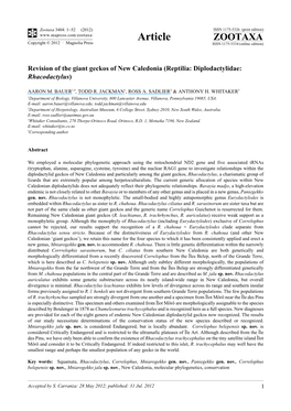 Revision of the Giant Geckos of New Caledonia (Reptilia: Diplodactylidae: Rhacodactylus)