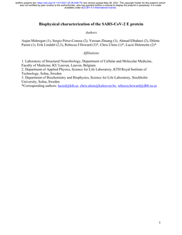 Biophysical Characterization of the SARS-Cov-2 E Protein