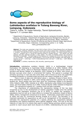 Some Aspects of the Reproductive Biology of Labiobarbus Ocellatus in Tulang Bawang River, Lampung, Indonesia 1Indra G