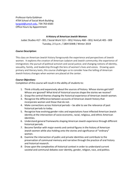 Professor Karla Goldman 4704 School of Social Work Building Kargold@Umich.Edu, 734-763-6583 Office Hours by Appointment