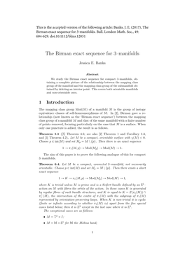 The Birman Exact Sequence for 3–Manifolds