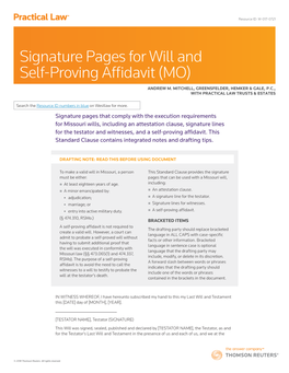 Signature Pages for Will and Self-Proving Affidavit (MO)