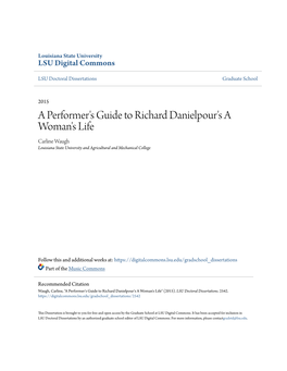 A Performer's Guide to Richard Danielpour's a Woman's Life Carline Waugh Louisiana State University and Agricultural and Mechanical College