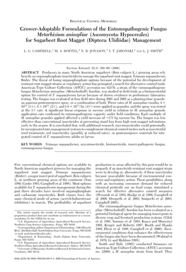 Grower-Adoptable Formulations of the Entomopathogenic