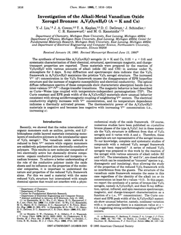 Investigation of the Alkali-Metal Vanadium Oxide Xerogel Bronzes: &V205mh20 (A = K and Cs) Y.-J