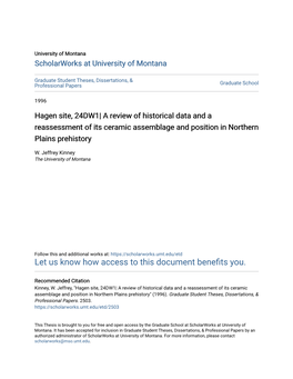 Hagen Site, 24DW1| a Review of Historical Data and a Reassessment of Its Ceramic Assemblage and Position in Northern Plains Prehistory