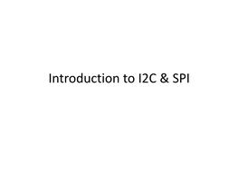 Introduction to I2C &