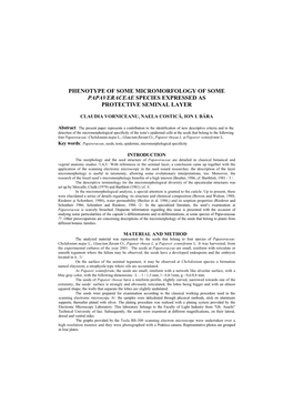 Phenotype of Some Micromorfology of Some Papaveraceae Species Expressed As Protective Seminal Layer