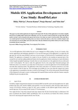 Mobile Ios Application Development with Case Study: Readmelater Rikky Malviya1, Pooran Kumar2, Pooja Sharma3, and Nitin Jain4