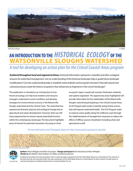 WATSONVILLE SLOUGHS WATERSHED a Tool for Developing an Action Plan for the Critical Coastal Areas Program