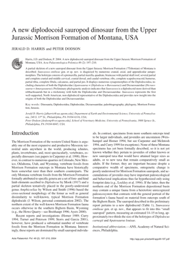 A New Diplodocoid Sauropod Dinosaur from the Upper Jurassic Morrison Formation of Montana, USA