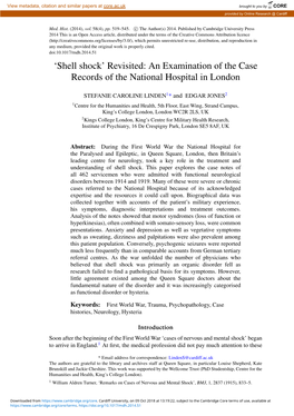 Shell Shock’ Revisited: an Examination of the Case Records of the National Hospital in London