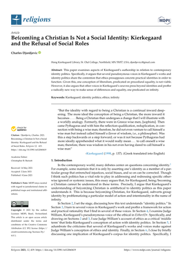 Ing a Christian Is Not a Social Identity: Kierkegaard and the Refusal of Social Roles