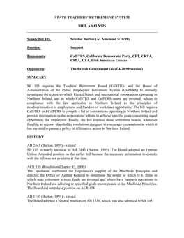 STATE TEACHERS' RETIREMENT SYSTEM BILL ANALYSIS Senate