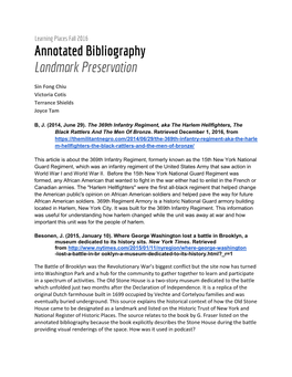 Annotated Bibliography Landmark Preservation