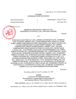 ORDER - Automotive Wíre Harness Systems- Discontinuance As Against K&S Wiring Systems Inc and Sumitomo Electric Wintec America,Inc