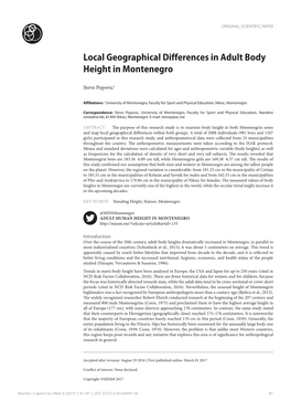 Local Geographical Differences in Adult Body Height in Montenegro