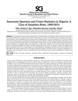 Insecurity Question and Crime Statistics in Nigeria: a Case of Anambra State, 1999-2015