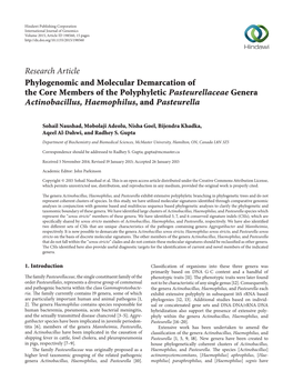 Phylogenomic and Molecular Demarcation of the Core Members of the Polyphyletic Pasteurellaceae Genera Actinobacillus, Haemophilus,Andpasteurella