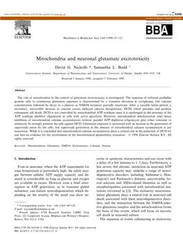 Mitochondria and Neuronal Glutamate Excitotoxicity