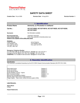 Ammonia, Ca 7N Solution in Methanol