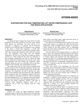 Evaporators for High Temperature Lift Vapor Compression Loop for Space Applications