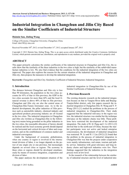 Industrial Integration in Changchun and Jilin City Based on the Similar Coefficients of Industrial Structure