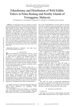 Ethnobotany and Distribution of Wild Edible Tubers in Pulau Redang and Nearby Islands of Terengganu, Malaysia M