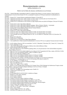 Renseignements Connus. Dossier SLHADA N°10