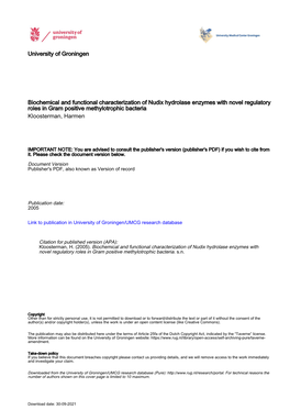 University of Groningen Biochemical and Functional Characterization Of