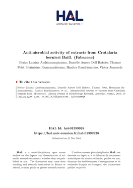 Antimicrobial Activity of Extracts from Crotalaria Bernieri Baill. (Fabaceae)