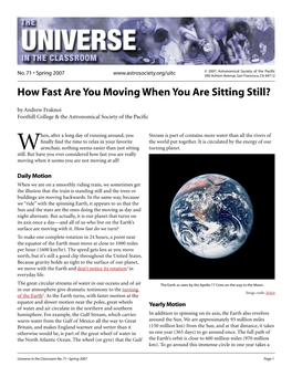 How Fast Are You Moving When You Are Sitting Still? by Andrew Fraknoi Foothill College & the Astronomical Society of the Paciﬁc