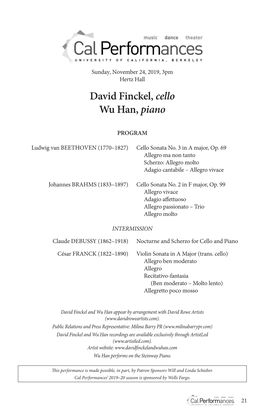 David Finckel, Cello Wu Han, Piano