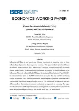 Chinese Investments in Industrial Parks: Indonesia and Malaysia Compared