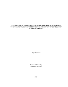 Learning, Local Knowledge, and Place: a Historical Perspective on Educational Sustainability Before the Advent of Compulsory Schooling in Tibet