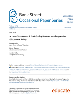 Across Classrooms: School Quality Reviews As a Progressive Educational Policy