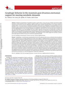 Oreamnos Americanus): Support for Meeting Metabolic Demands B.L