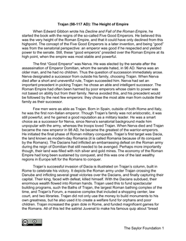 The Saylor Foundation 1 Trajan (98-117 AD): the Height of Empire When Edward Gibbon Wrote His Decline and Fall of the Roman Empi