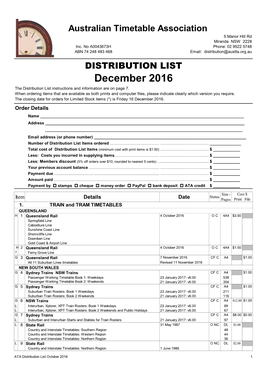 December 2016 the Distribution List Instructions and Information Are on Page 7
