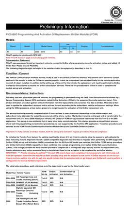 PIC5588D Programming and Activation of Replacement Onstar Modules (VCIM)